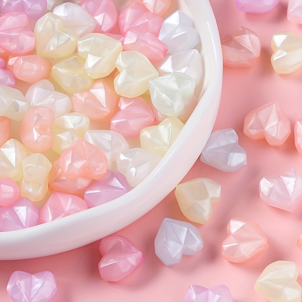 30pcs Luminous Acrylic Heart-Shaped Beads, Jewelry Making